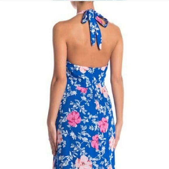 NWOT WAYF Ucca blue floral halter sleeveless backless midi dress size Large - Picture 4 of 11